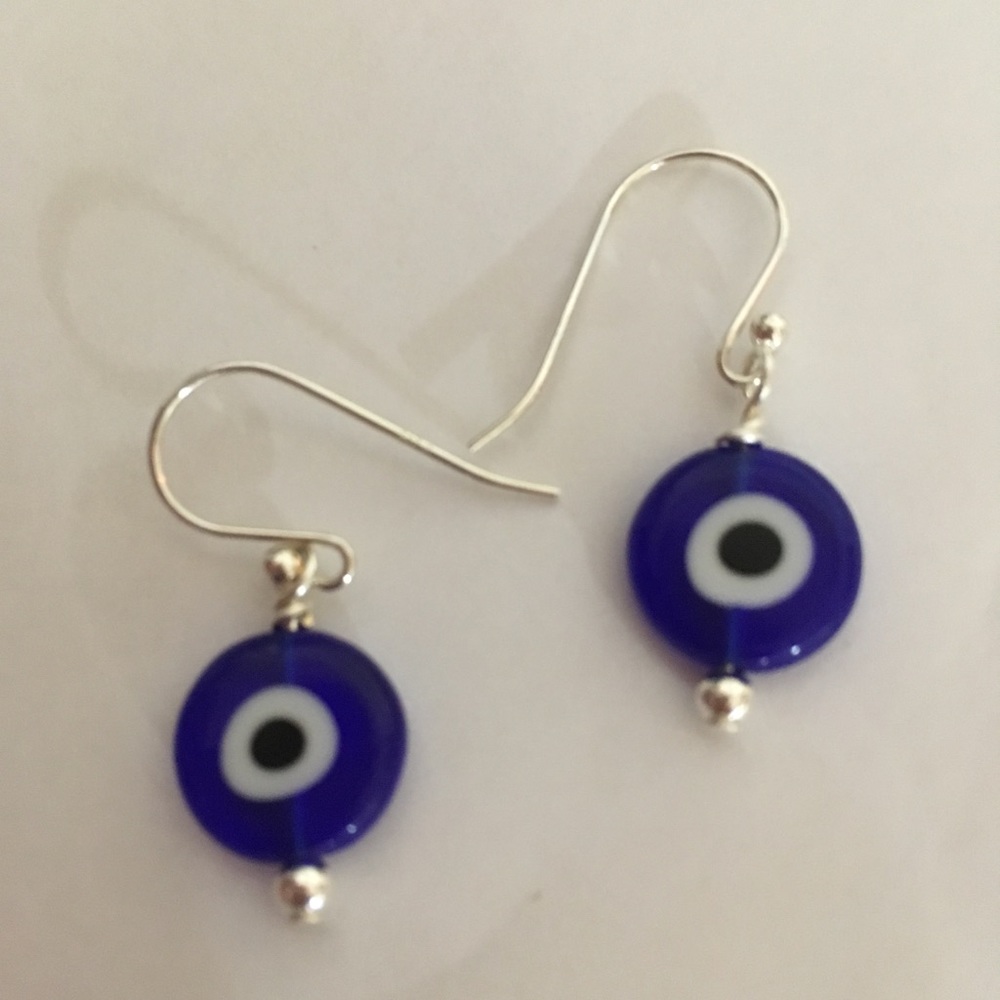 Turkish Glass Evil Eye Earrings - Picture 2 of 2